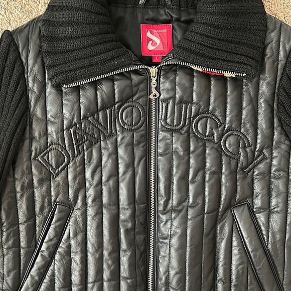 Davoucci Vintage Black Leather and Knit Long Sleeve Jacket Coat **Size L** - Picture 3 of 6